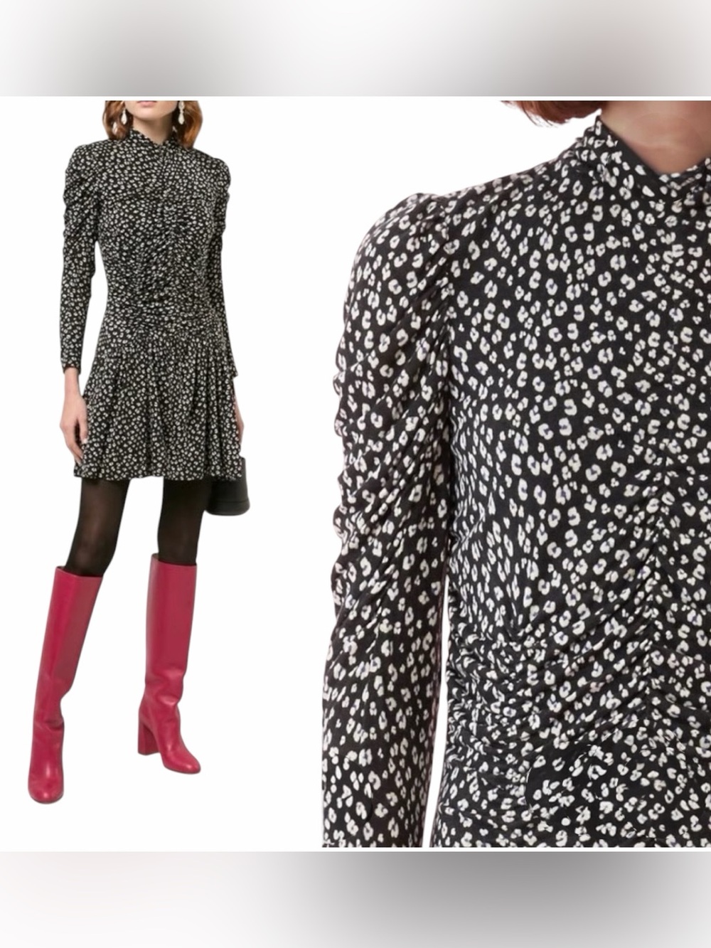 REBECCA TAYLOR Long-Sleeve Mini Cheetah Jersey Dress, Medium